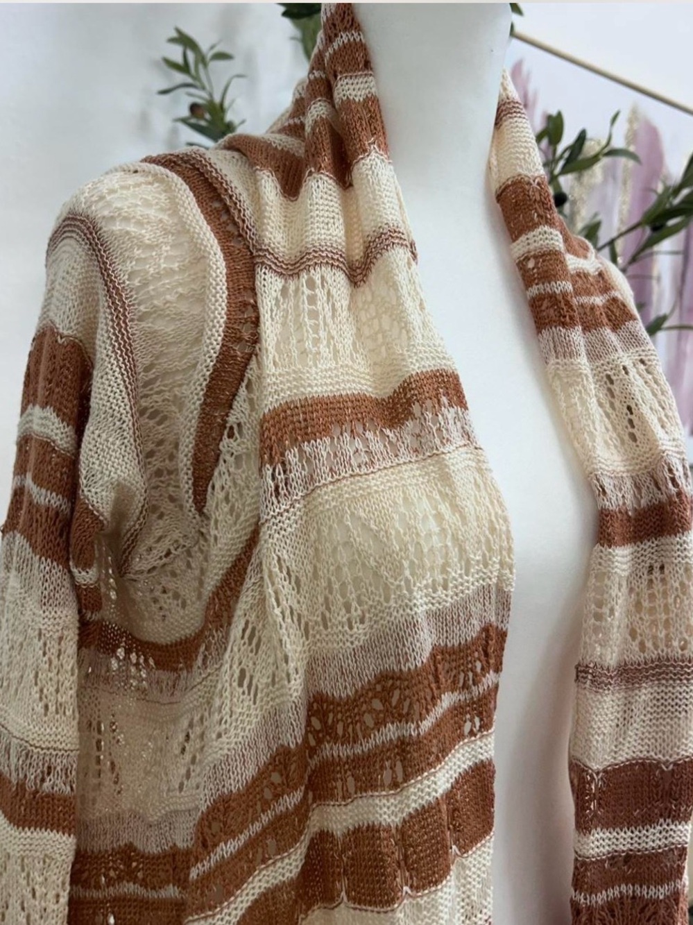 Love Stitch Cream & Rust Open Knit Cardigan - Picture 3 of 7